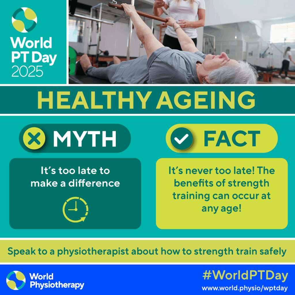 World Physiotherapy Day 2025 - Myth vs Fact Infographic regarding it being too late to make a difference 
